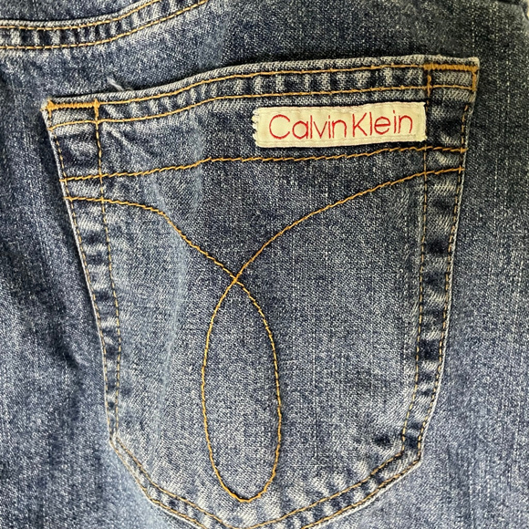 VTG Calvin Klein Denim Maxi Skirt 90s Y2K Long Front Slit Sand Blast Wash Sz 9 - Picture 14 of 14